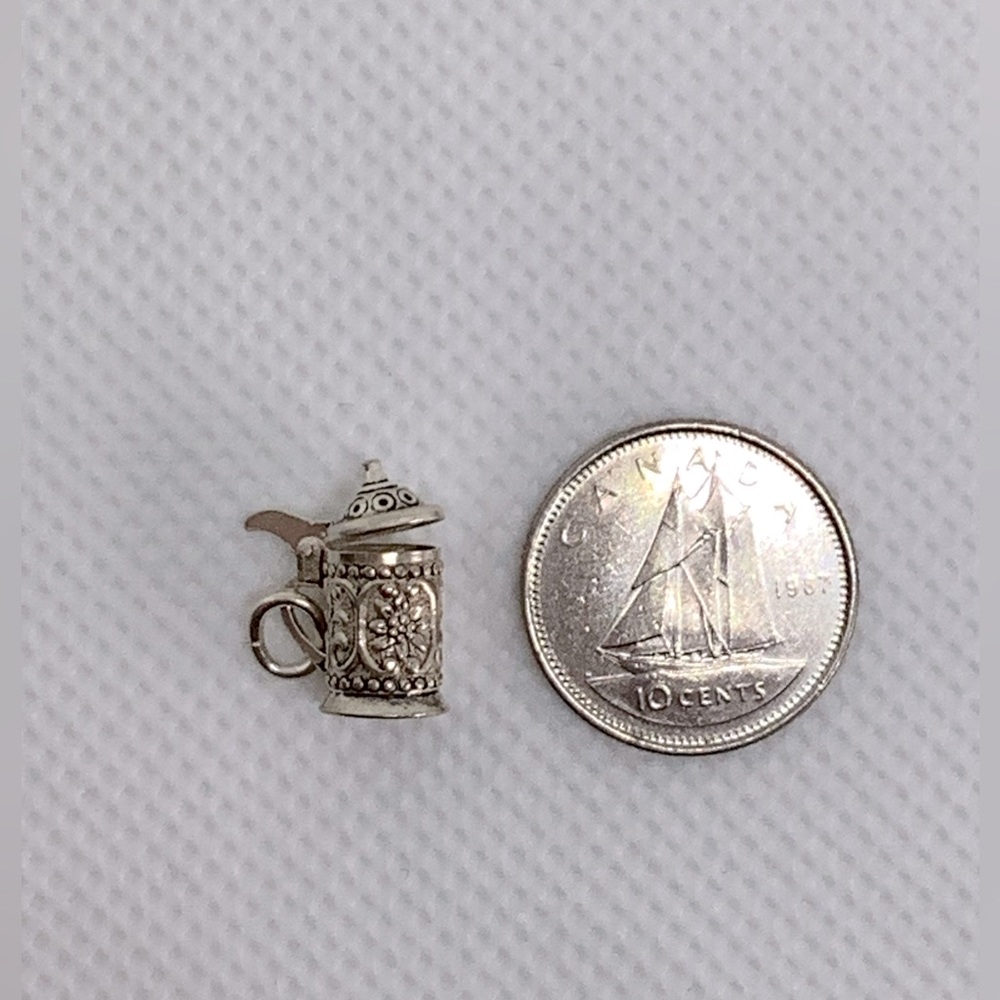 Vintage Silver Mini Beer Stein Charm Stamped 800 with Hinged Lid